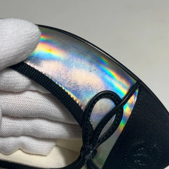 CHANEL Iridescent Ballet Flats with Black Cap Toe - Picture 16 of 16